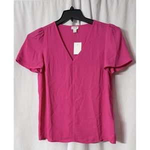 NWT J. Crew Womens Short Sleeve V Neck Casual Polyester Top Blouse Shirt Size XS